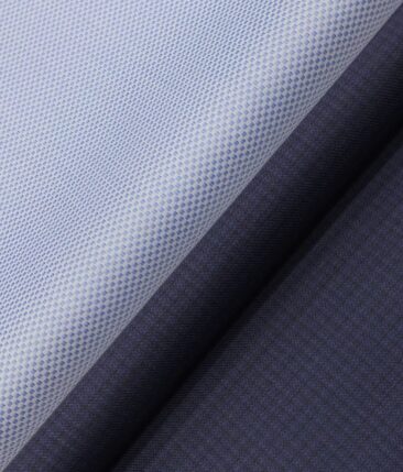 Raymond Dark Royal Blue Self Design Trouser Fabric With Exquisite Light Blue Structured Shirt Fabric (Unstitched)