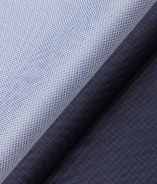 Raymond Dark Royal Blue Self Design Trouser Fabric With Exquisite Light Blue Structured Shirt Fabric (Unstitched)