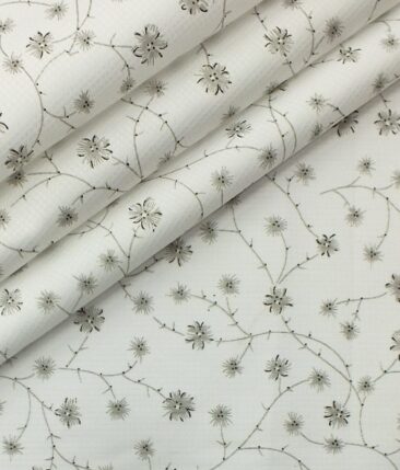 Raymond Medium Grey Self Design Structured Trouser Fabric With Exquisite White Floral Printed Shirt Fabric (Unstitched)