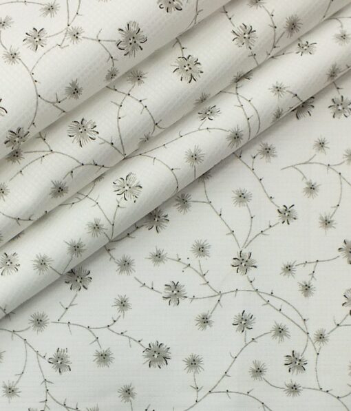 Raymond Medium Grey Self Design Structured Trouser Fabric With Exquisite White Floral Printed Shirt Fabric (Unstitched)