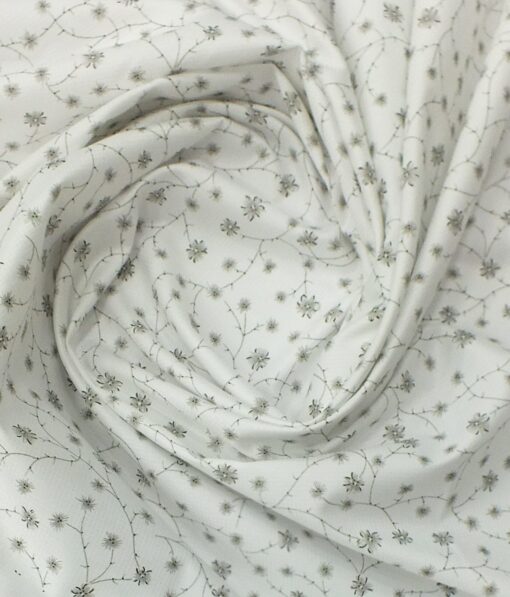 Raymond Medium Grey Self Design Structured Trouser Fabric With Exquisite White Floral Printed Shirt Fabric (Unstitched)