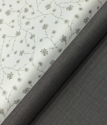 Raymond Medium Grey Self Design Structured Trouser Fabric With Exquisite White Floral Printed Shirt Fabric (Unstitched)