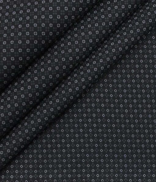 Raymond Light Worsted Grey Self Design Trouser Fabric With Nemesis Black Egyptian Cotton Printed Shirt Fabric (Unstitched)