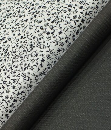 Raymond Blackish Grey Self Design Trouser Fabric With Nemesis White 100% Egyptian Giza Cotton Printed Shirt Fabric (Unstitched)