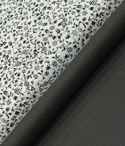 Raymond Blackish Grey Self Design Trouser Fabric With Nemesis White 100% Egyptian Giza Cotton Printed Shirt Fabric (Unstitched)