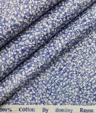 Raymond Dark Royal Blue Self Design Trouser Fabric With Bombay Rayon White Printed 100% Cotton Shirt Fabric (Unstitched)