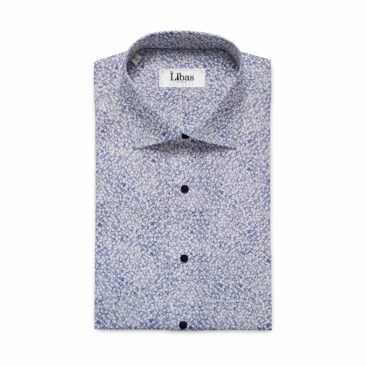 Raymond Dark Royal Blue Self Design Trouser Fabric With Bombay Rayon White Printed 100% Cotton Shirt Fabric (Unstitched)