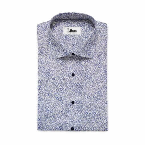 Raymond Dark Royal Blue Self Design Trouser Fabric With Bombay Rayon White Printed 100% Cotton Shirt Fabric (Unstitched)