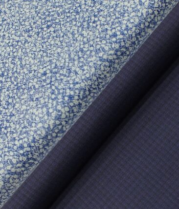 Raymond Dark Royal Blue Self Design Trouser Fabric With Bombay Rayon White Printed 100% Cotton Shirt Fabric (Unstitched)