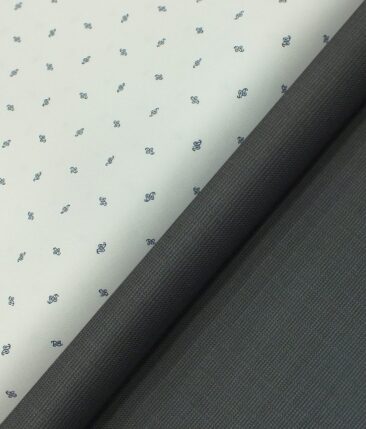Raymond Dark Blueish Grey Structured Trouser Fabric With Monza White Printed 100% Cotton Shirt Fabric (Unstitched)