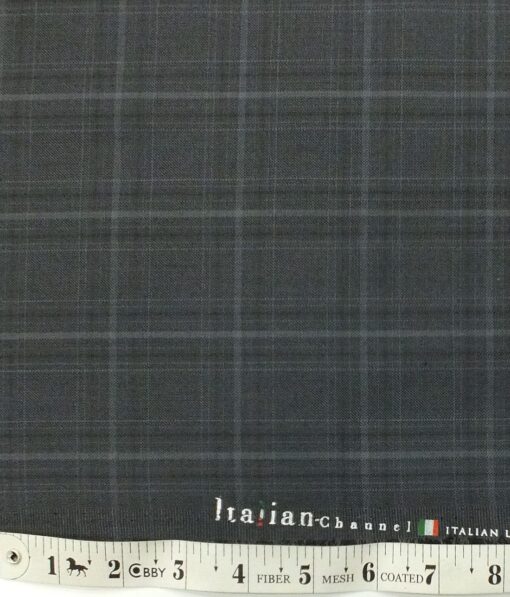 Italian Channel Dark Grey Broad Checks Premium Party Wear Three Piece Unstitched Suit Length Fabric (Unstitched - 3.75 Mtr)