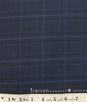 Italian Channel Dark Royal Blue Broad Checks Premium Party Wear Three Piece Unstitched Suit Length Fabric (Unstitched - 3.75 Mtr)