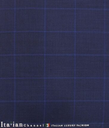 Italian Channel Dark Royal Blue Broad Checks Premium Party Wear Three Piece Unstitched Suit Length Fabric (Unstitched - 3.75 Mtr)