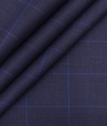 Italian Channel Dark Royal Blue Broad Checks Premium Party Wear Three Piece Unstitched Suit Length Fabric (Unstitched - 3.75 Mtr)
