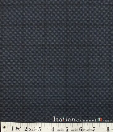 Italian Channel Spruce Blue Structured Broad Checks Premium Party Wear Three Piece Unstitched Suit Length Fabric (Unstitched - 3.75 Mtr)