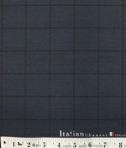 Italian Channel Spruce Blue Structured Broad Checks Premium Party Wear Three Piece Unstitched Suit Length Fabric (Unstitched - 3.75 Mtr)