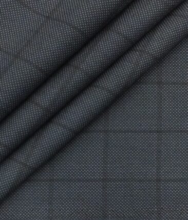 Italian Channel Spruce Blue Structured Broad Checks Premium Party Wear Three Piece Unstitched Suit Length Fabric (Unstitched - 3.75 Mtr)