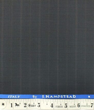 J.Hampstead by Siyaram's Men's Dark Blue Checks Poly Viscose Trouser Fabric (Unstitched - 1.25 Mtr)