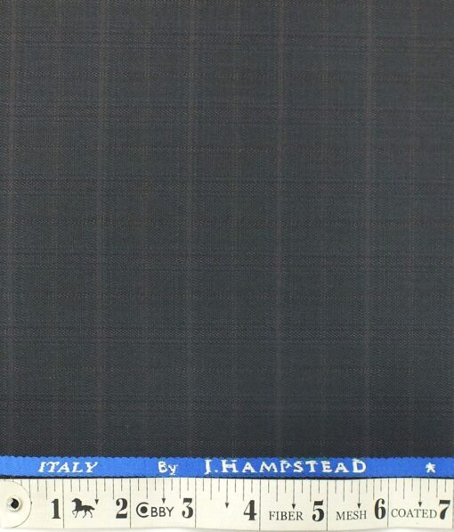 J.Hampstead by Siyaram's Men's Dark Blue Checks Poly Viscose Trouser Fabric (Unstitched - 1.25 Mtr)