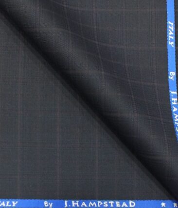 J.Hampstead by Siyaram's Men's Dark Blue Checks Poly Viscose Trouser Fabric (Unstitched - 1.25 Mtr)