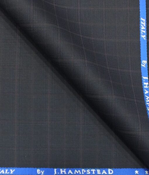 J.Hampstead by Siyaram's Men's Dark Blue Checks Poly Viscose Trouser Fabric (Unstitched - 1.25 Mtr)