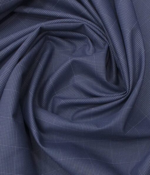 J.Hampstead by Siyaram's Men's Aegan Blue Checks Poly Viscose Trouser Fabric (Unstitched - 1.25 Mtr)