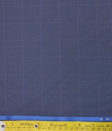 J.Hampstead by Siyaram's Men's Aegan Blue Checks Poly Viscose Trouser Fabric (Unstitched - 1.25 Mtr)