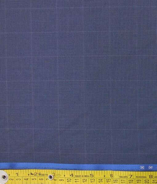 J.Hampstead by Siyaram's Men's Aegan Blue Checks Poly Viscose Trouser Fabric (Unstitched - 1.25 Mtr)