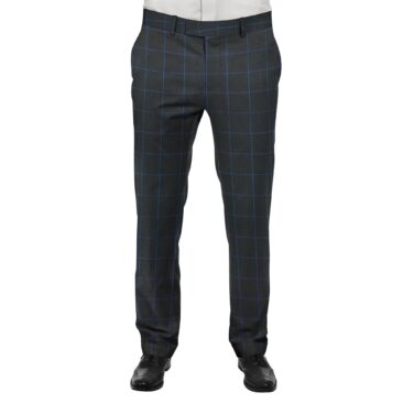 J.Hampstead by Siyaram's Men's Black base with Royal Blue Checks Poly Viscose Trouser Fabric (Unstitched - 1.25 Mtr)