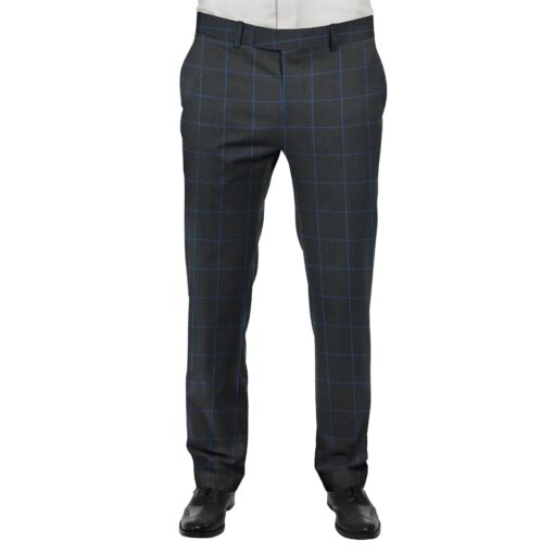 J.Hampstead by Siyaram's Men's Black base with Royal Blue Checks Poly Viscose Trouser Fabric (Unstitched - 1.25 Mtr)