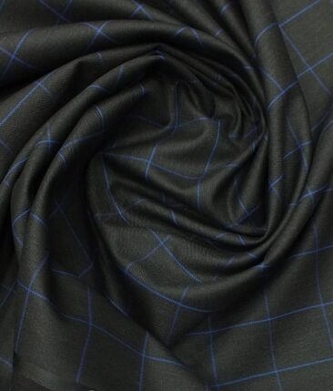 J.Hampstead by Siyaram's Men's Black base with Royal Blue Checks Poly Viscose Trouser Fabric (Unstitched - 1.25 Mtr)