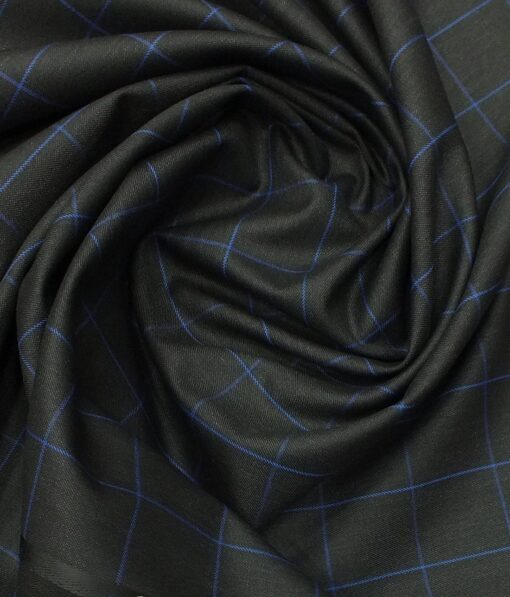 J.Hampstead by Siyaram's Men's Black base with Royal Blue Checks Poly Viscose Trouser Fabric (Unstitched - 1.25 Mtr)