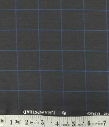 J.Hampstead by Siyaram's Men's Black base with Royal Blue Checks Poly Viscose Trouser Fabric (Unstitched - 1.25 Mtr)