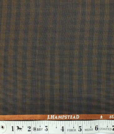 J.Hampstead by Siyaram's Men's Brown & Blue Self Checks Poly Viscose Trouser Fabric (Unstitched - 1.25 Mtr)