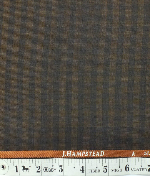 J.Hampstead by Siyaram's Men's Brown & Blue Self Checks Poly Viscose Trouser Fabric (Unstitched - 1.25 Mtr)