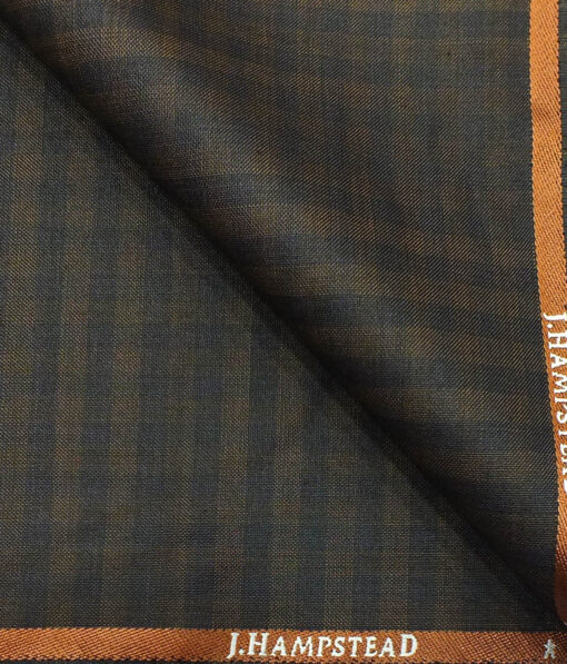 J.Hampstead by Siyaram's Men's Brown & Blue Self Checks Poly Viscose Trouser Fabric (Unstitched - 1.25 Mtr)