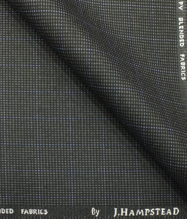 J.Hampstead by Siyaram's Men's Dark Grey Structured & Checks Poly Viscose Trouser Fabric (Unstitched - 1.25 Mtr)