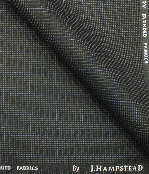 J.Hampstead by Siyaram's Men's Dark Grey Structured & Checks Poly Viscose Trouser Fabric (Unstitched - 1.25 Mtr)
