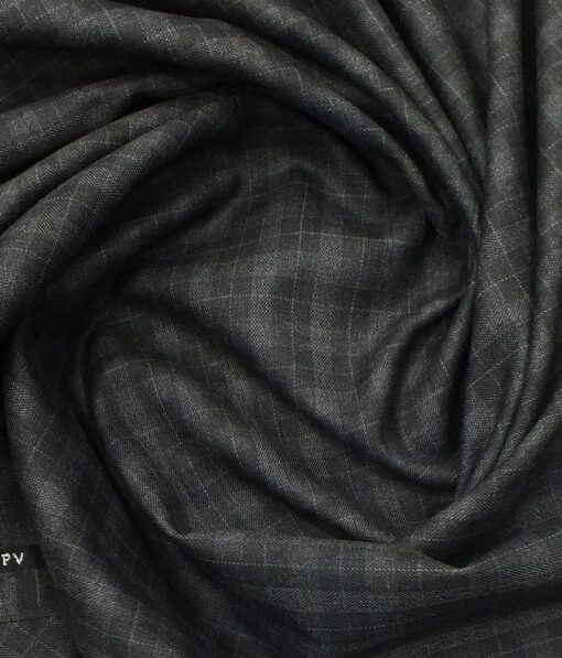 J.Hampstead by Siyaram's Men's Dark Grey Self Check Poly Viscose Trouser Fabric (Unstitched - 1.25 Mtr)