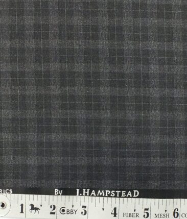 J.Hampstead by Siyaram's Men's Dark Grey Self Check Poly Viscose Trouser Fabric (Unstitched - 1.25 Mtr)