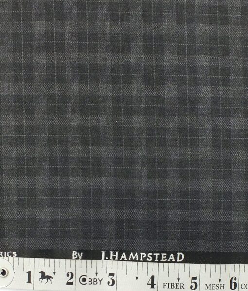 J.Hampstead by Siyaram's Men's Dark Grey Self Check Poly Viscose Trouser Fabric (Unstitched - 1.25 Mtr)