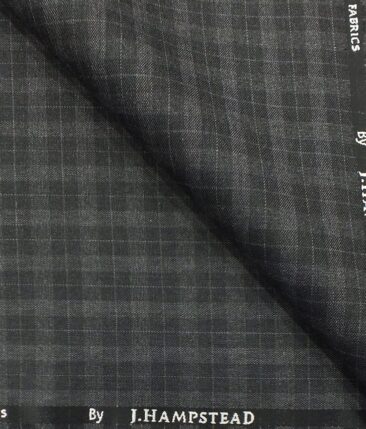 J.Hampstead by Siyaram's Men's Dark Grey Self Check Poly Viscose Trouser Fabric (Unstitched - 1.25 Mtr)