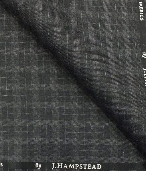 J.Hampstead by Siyaram's Men's Dark Grey Self Check Poly Viscose Trouser Fabric (Unstitched - 1.25 Mtr)