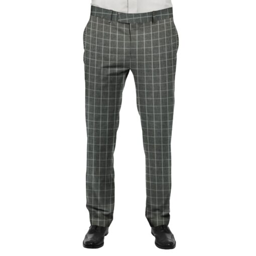 J.Hampstead by Siyaram's Dark Grey base White Checks Poly Viscose Trouser Fabric (Unstitched - 1.25 Mtr)