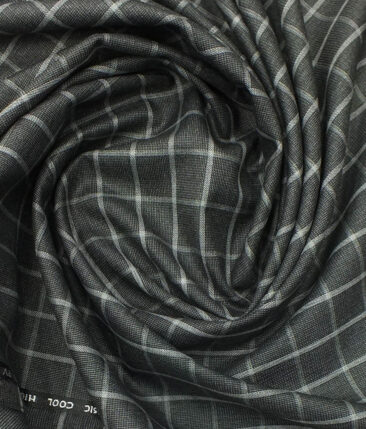 J.Hampstead by Siyaram's Dark Grey base White Checks Poly Viscose Trouser Fabric (Unstitched - 1.25 Mtr)