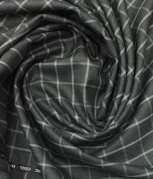 J.Hampstead by Siyaram's Dark Grey base White Checks Poly Viscose Trouser Fabric (Unstitched - 1.25 Mtr)