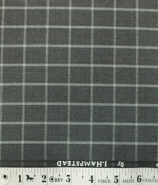 J.Hampstead by Siyaram's Dark Grey base White Checks Poly Viscose Trouser Fabric (Unstitched - 1.25 Mtr)