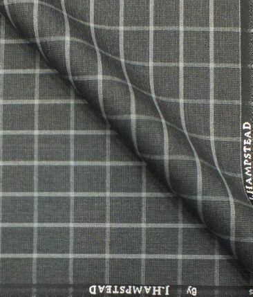 J.Hampstead by Siyaram's Dark Grey base White Checks Poly Viscose Trouser Fabric (Unstitched - 1.25 Mtr)