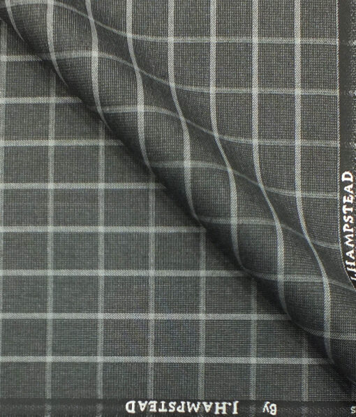 J.Hampstead by Siyaram's Dark Grey base White Checks Poly Viscose Trouser Fabric (Unstitched - 1.25 Mtr)