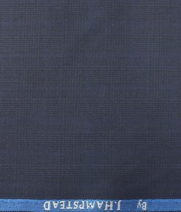 J.Hampstead by Siyaram's Men's Dark Royal Blue Self Checks Poly Viscose Trouser Fabric (Unstitched - 1.25 Mtr)